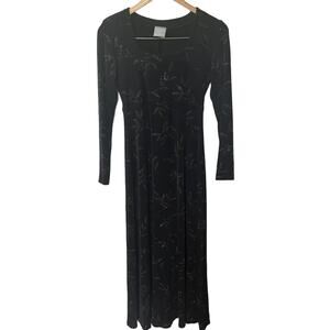 VTG 90s Rabbit Designs Dress Black Silver Leaf Whimsygoth Slinky Knit Midi 4